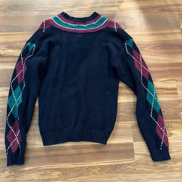 Vintage New River J. Riggings Men’s V-Neck Navy Blue Burgundy Green Sweater XL - Picture 6 of 8